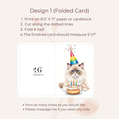 Adorable cat-themed birthday card featuring a Ragdoll cat