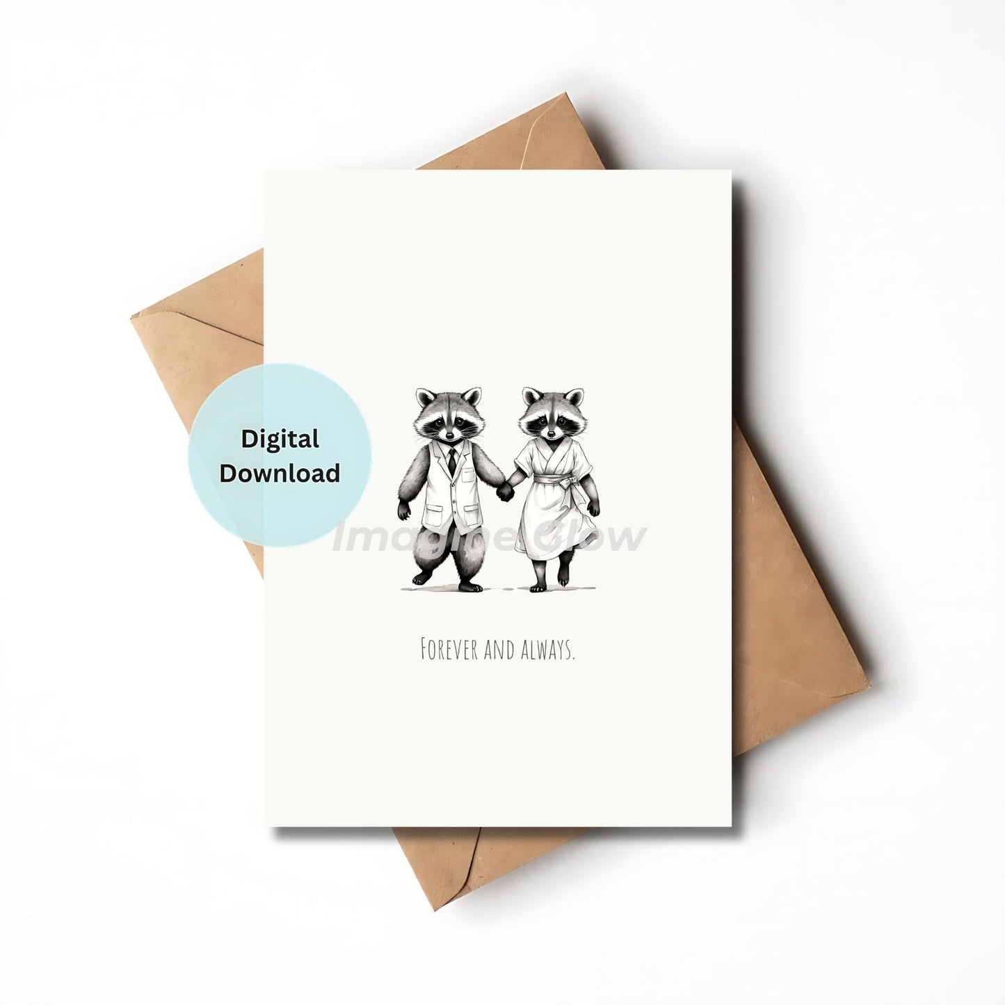 Printable Card with raccoon illustration, perfect for Valentine Day, anniversaries, or any special occasion.