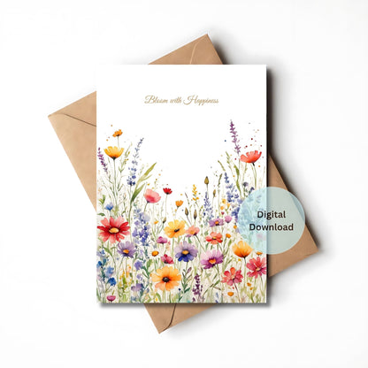 Floral card featuring cheerful wildflowers suitable for multiple celebrations