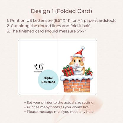 Digital hamster Christmas card set, perfect for sending holiday cheer to family and friends.
