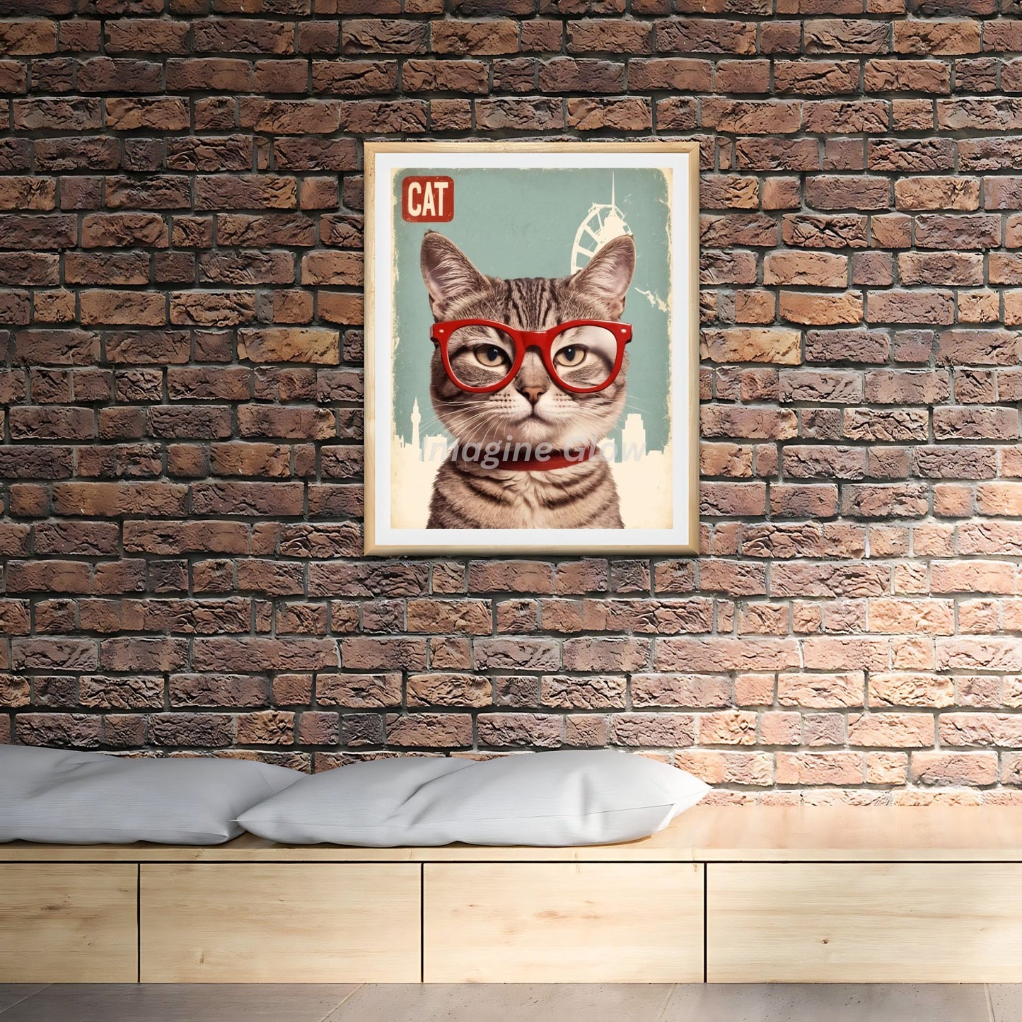 Printable art of a Cat in stylish glasses, ideal for retro decor.