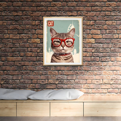 Printable art of a Cat in stylish glasses, ideal for retro decor.