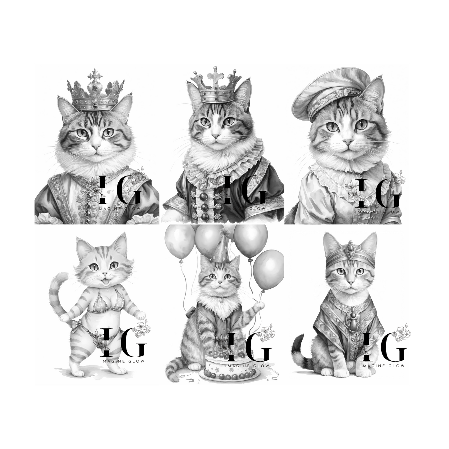 Printable coloring pages featuring 44 unique cat costumes for all ages.