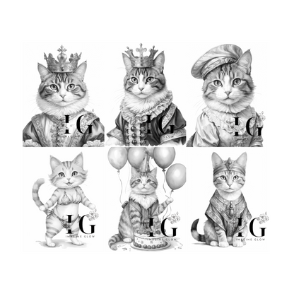 Printable coloring pages featuring 44 unique cat costumes for all ages.