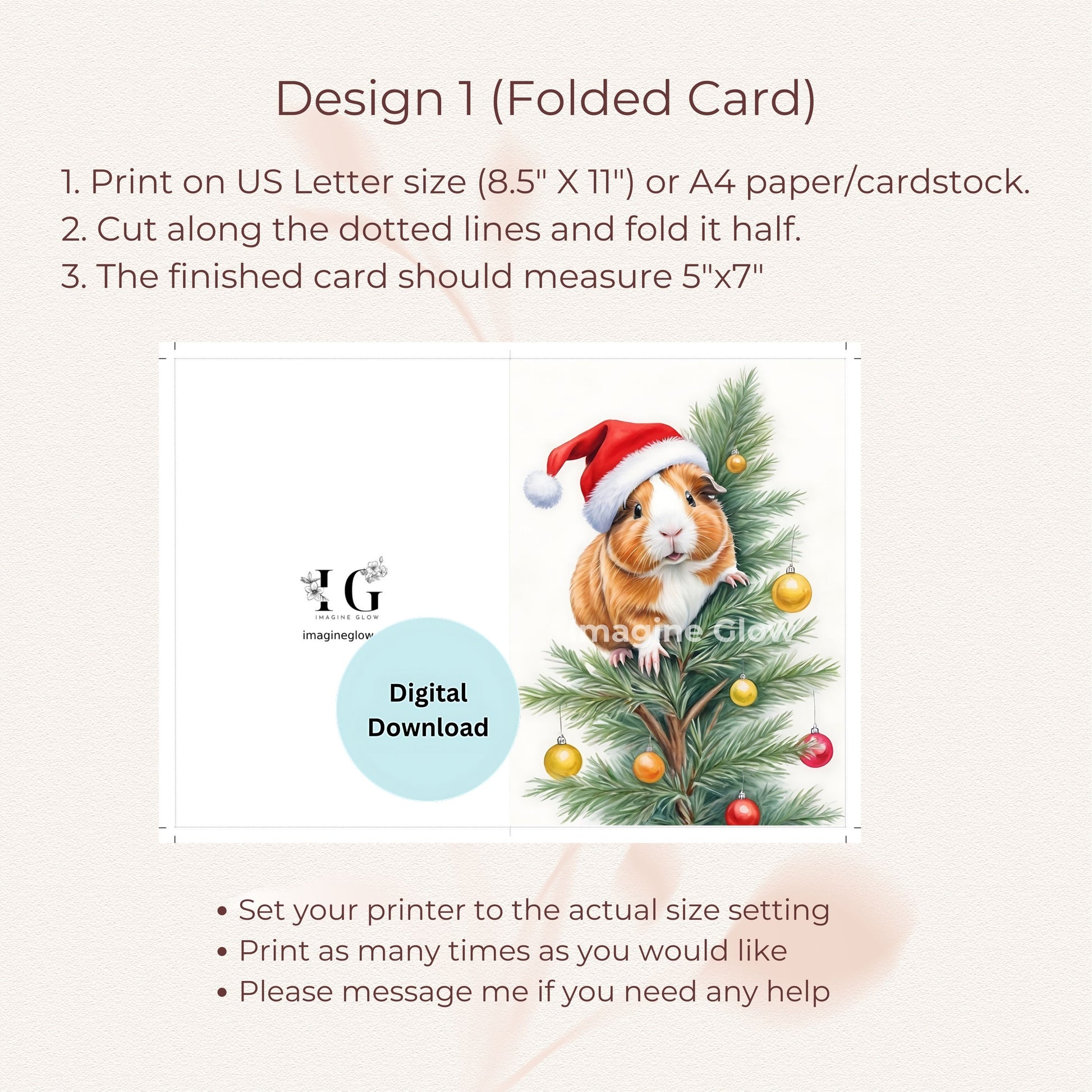 Guinea Pig Christmas Card with Festive Design for Holiday Greetings