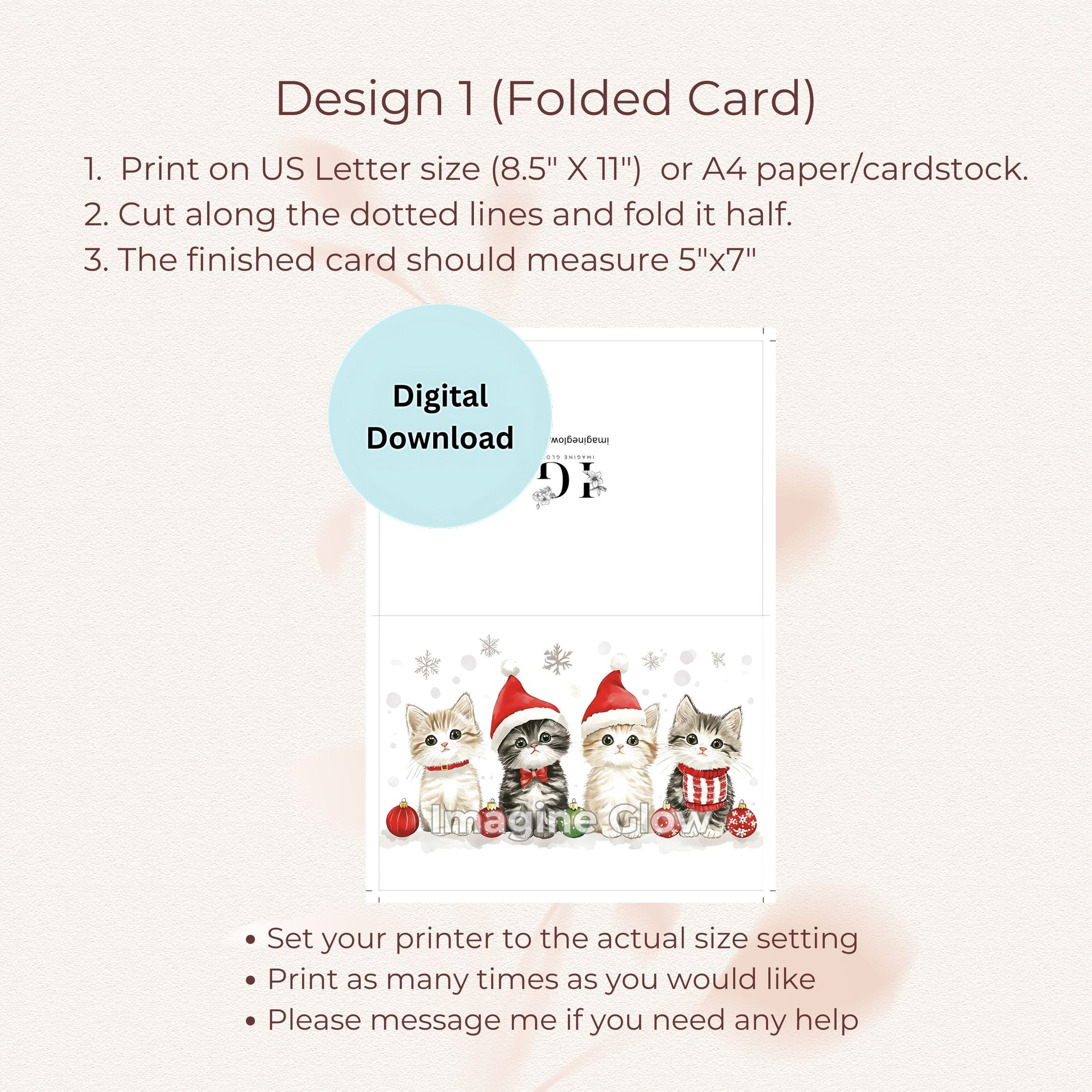 Festive Cat Christmas Card Set B, including 10 printable holiday cards.