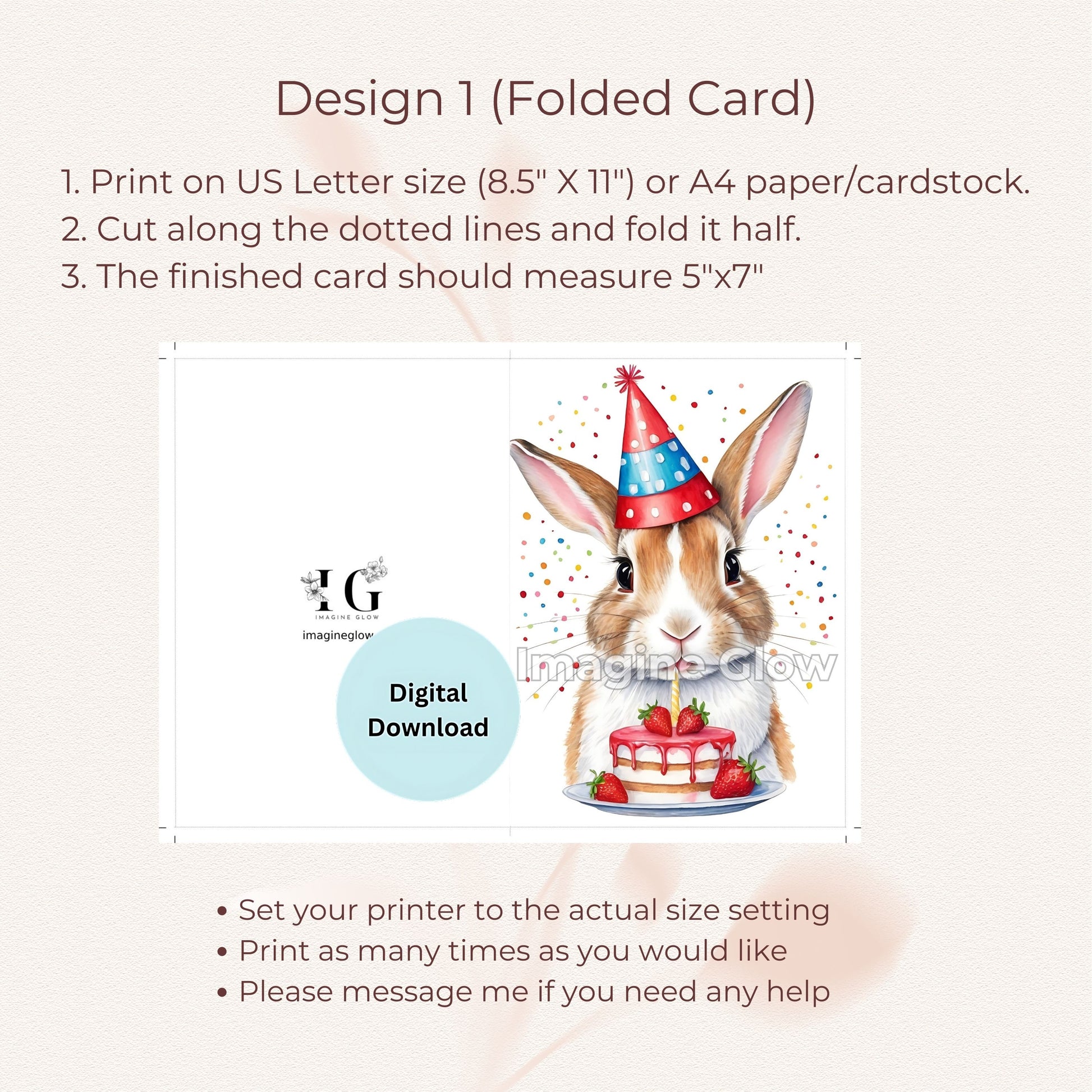 Charming Bunny birthday card, adding a cute and festive element to celebrations.