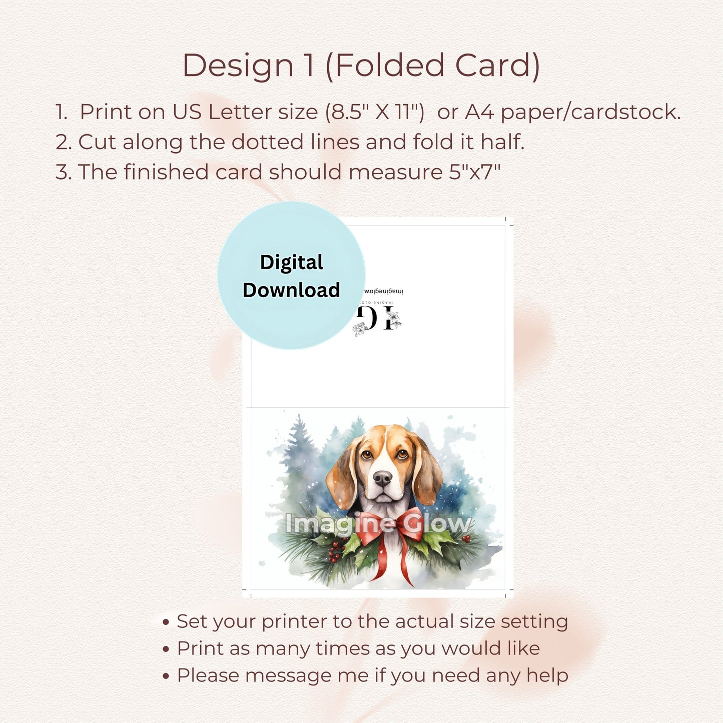 Cheerful Beagle Christmas card for sending seasonal wishes.