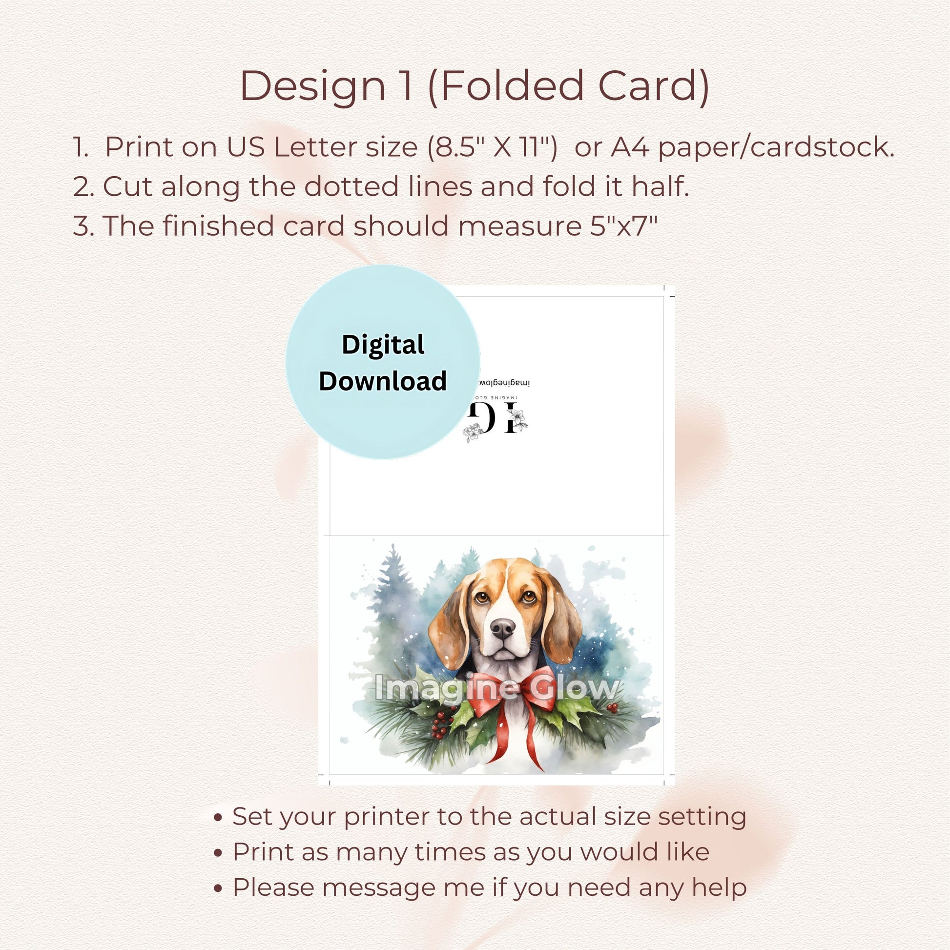 Cheerful Beagle Christmas card for sending seasonal wishes.