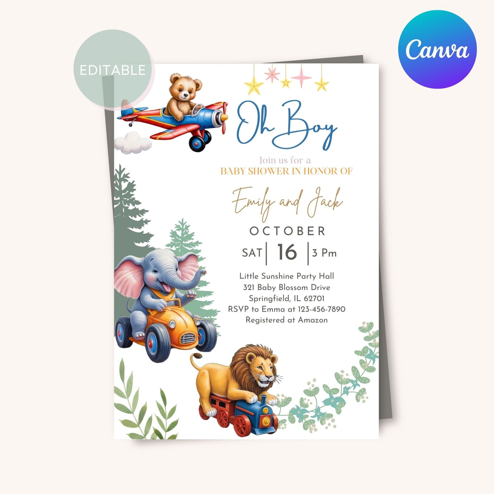 Editable digital download baby shower invitation template, perfect for inviting guests to a special event.