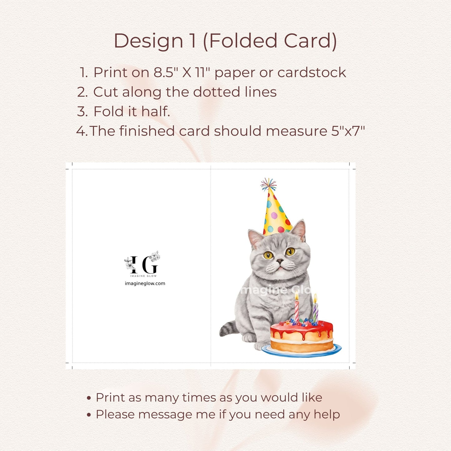 Charming birthday card with a British Shorthair cat illustration.