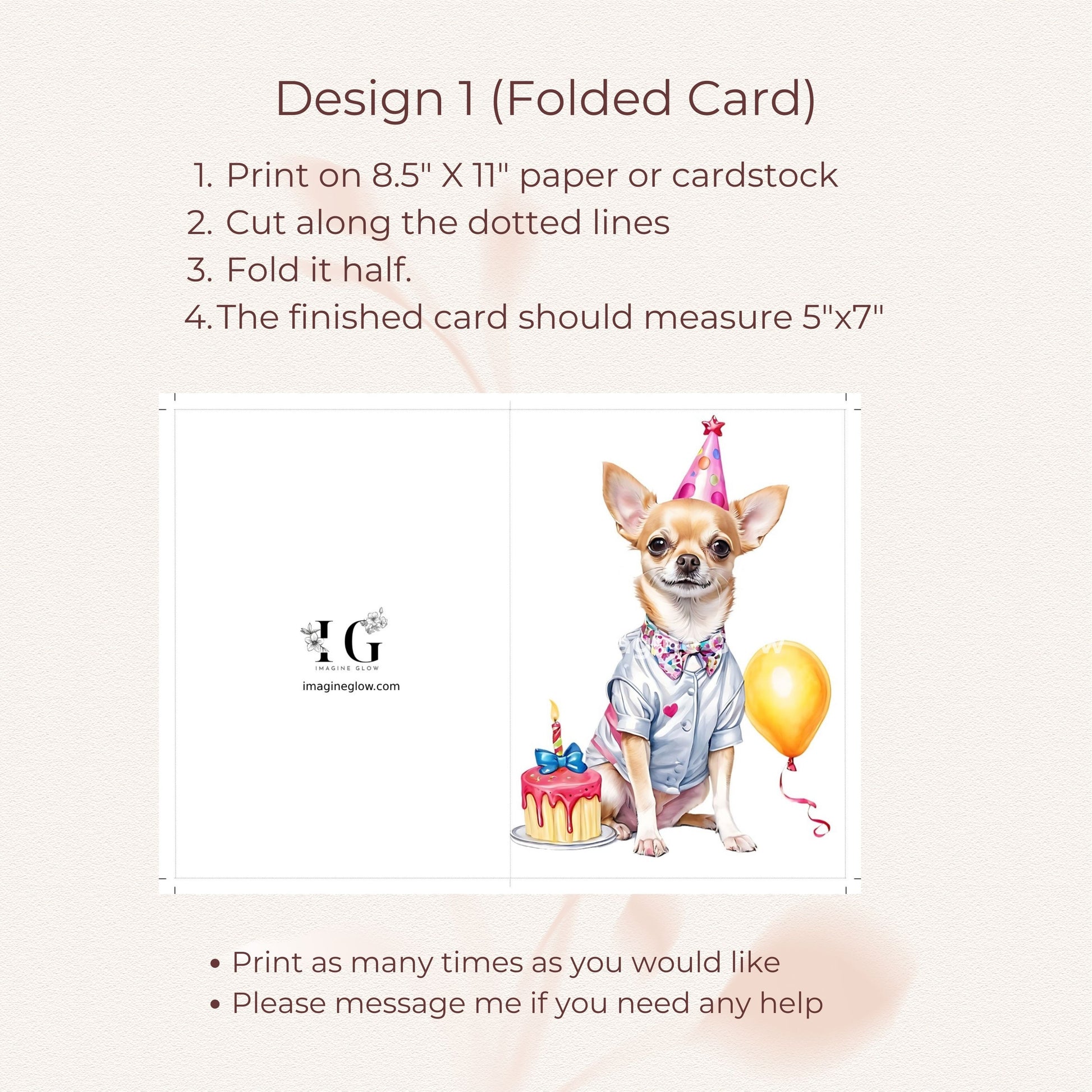 Adorable Chihuahua birthday card for dog lovers to print