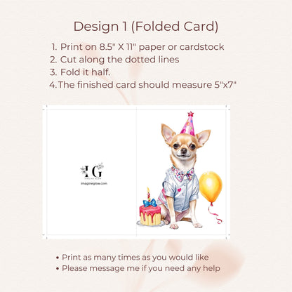 Adorable Chihuahua birthday card for dog lovers to print