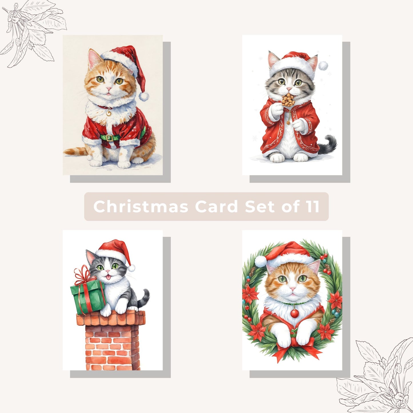 Unique cat-themed Christmas card designs, perfect for festive celebrations.