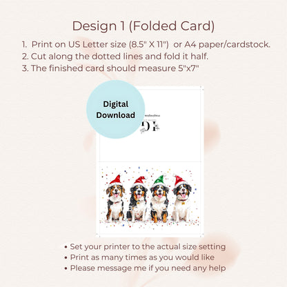 Cute dog-themed holiday greeting card featuring playful Australian Shepherds