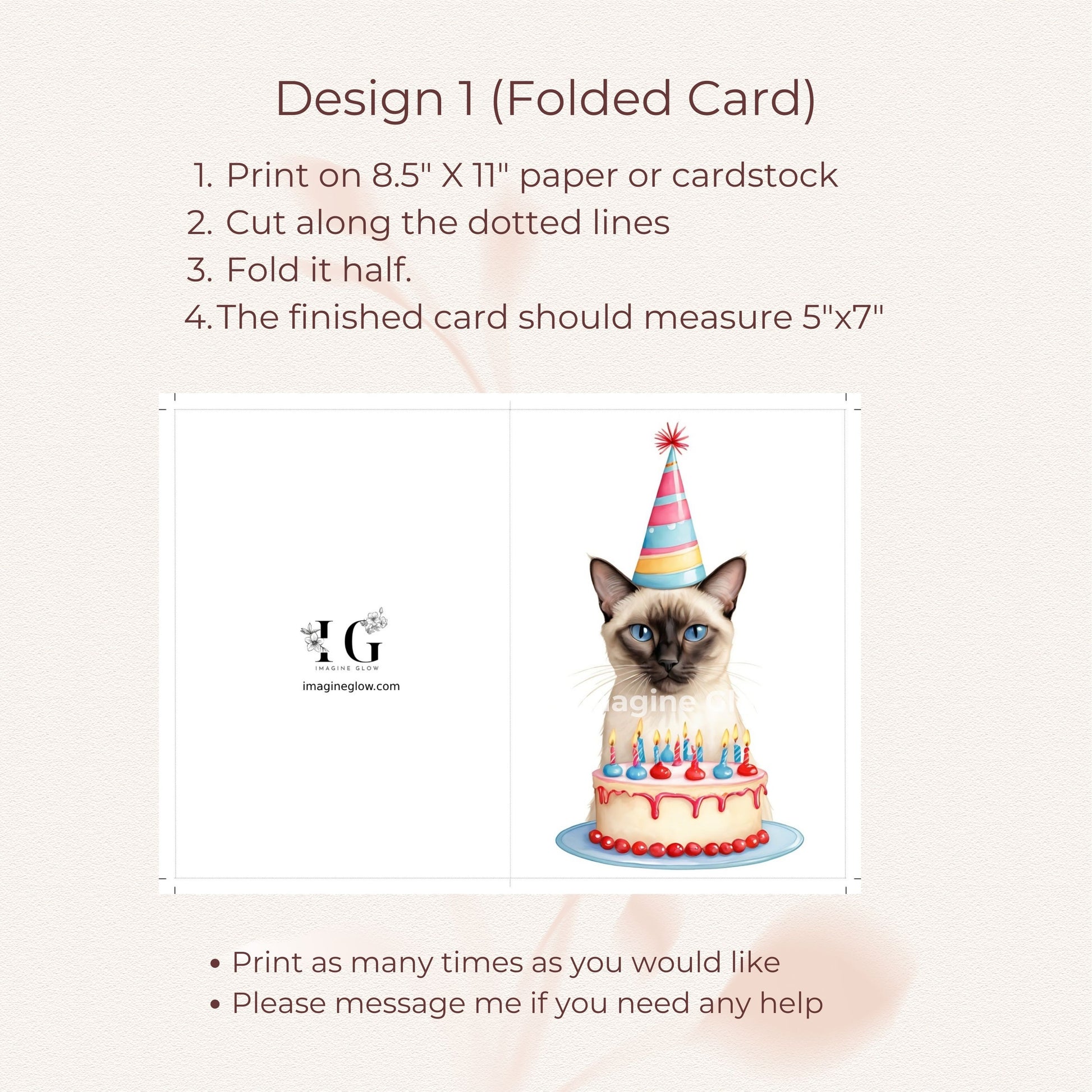 Personalized printable card for cat lovers celebrating a birthday