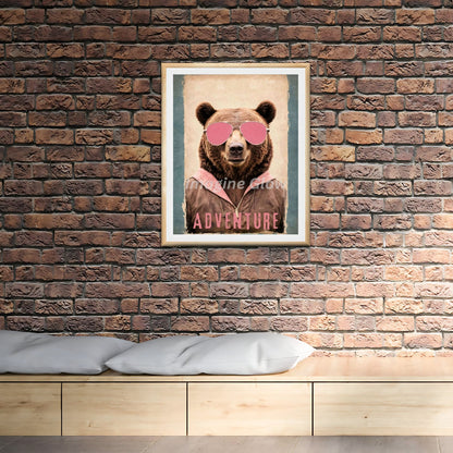 Quirky bear in pink sunglasses design for a unique animal-themed poster.