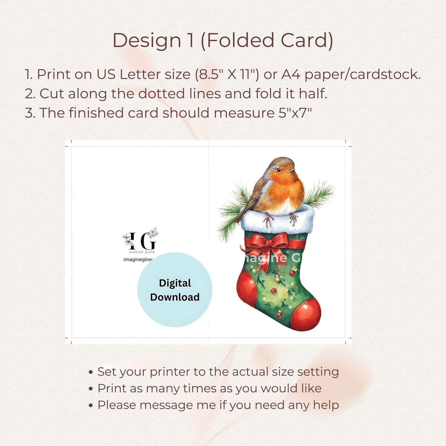 Digital download holiday card with a robin perfect for Christmas wishes