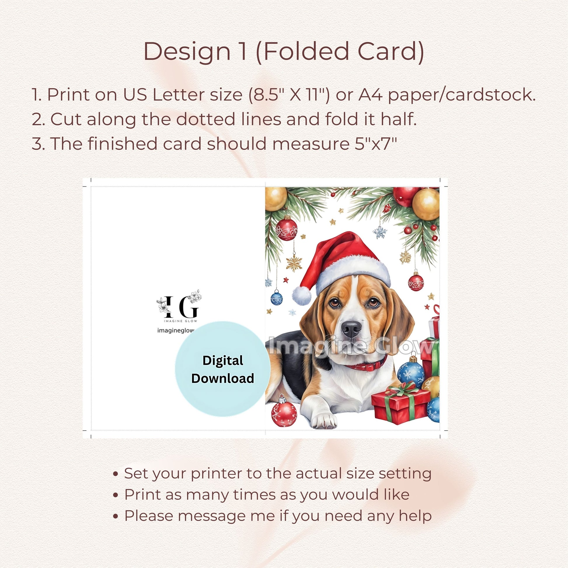 Cheerful Beagle Christmas card perfect for spreading holiday joy.