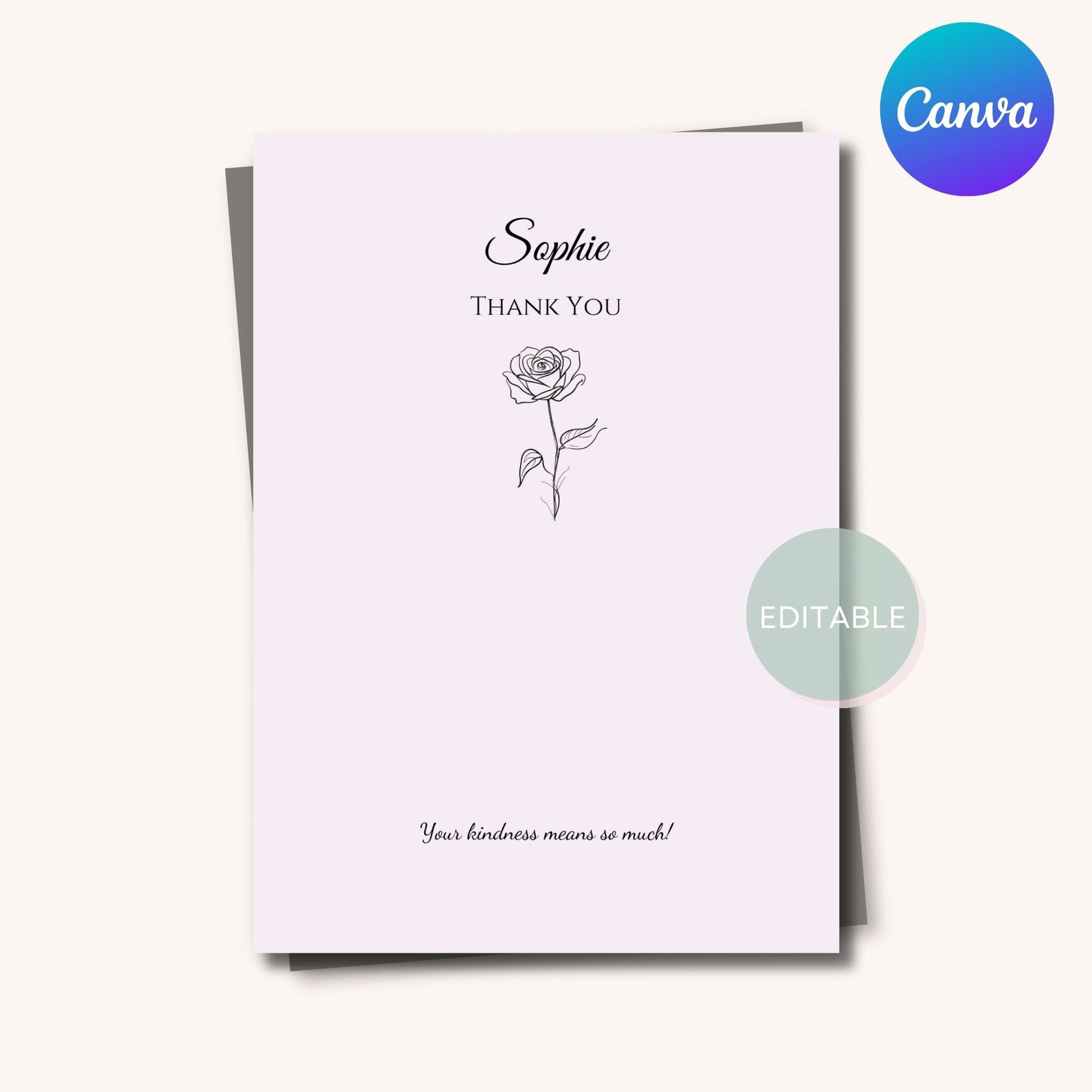 Customizable rose-themed thank you card template for easy printing and personal messages.