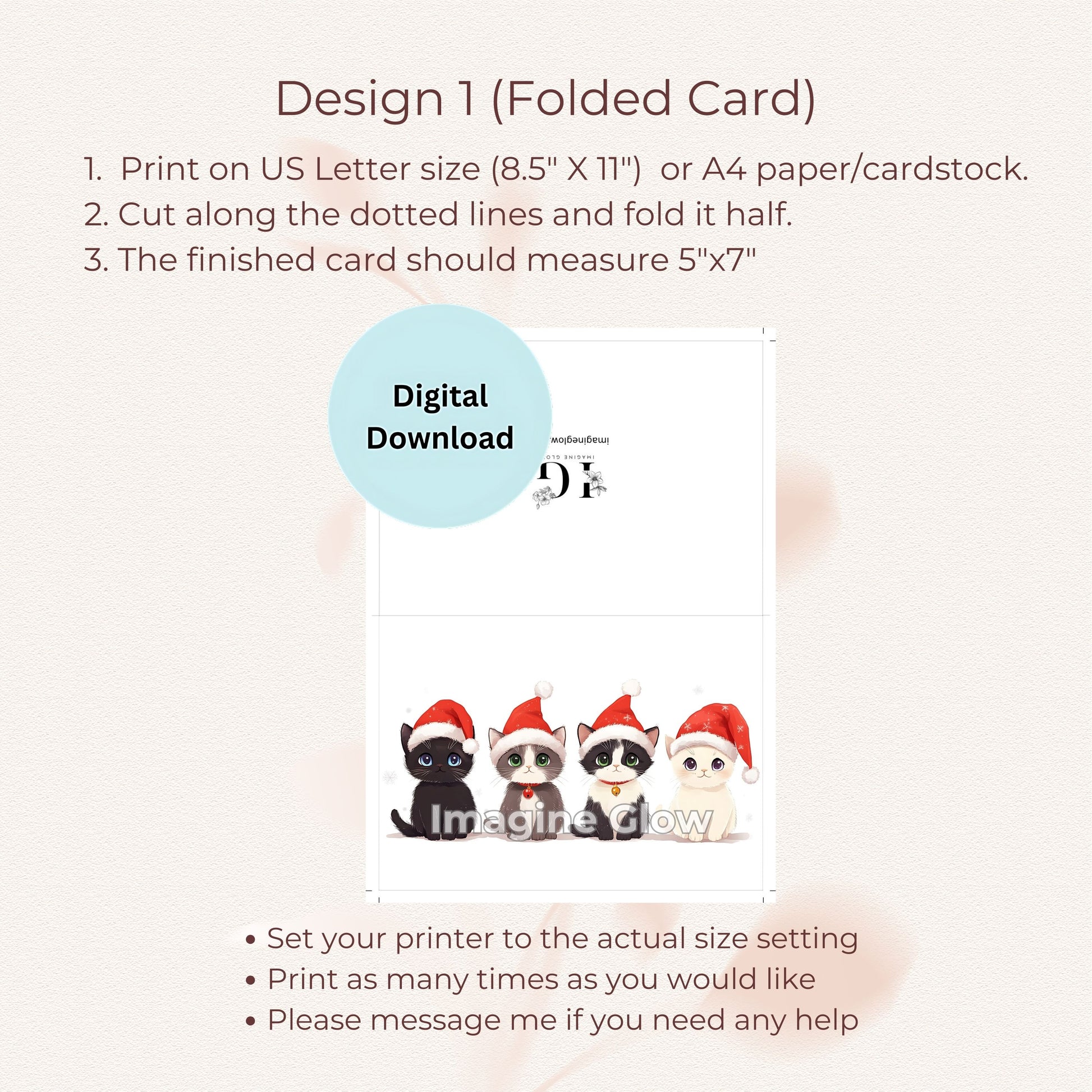 Festive Cat Christmas Card Set E, including 10 printable holiday cards.