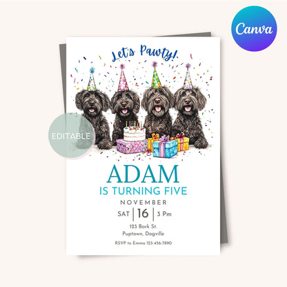 Wirehaired Pointing Griffon-themed birthday invite, editable in Canva, perfect for dog lovers.