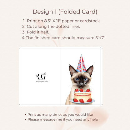 Adorable cat-themed birthday card featuring a Siamese cat