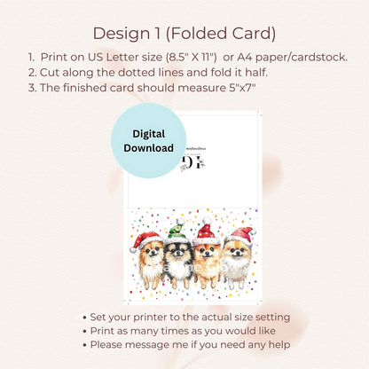 Adorable dog-themed greeting card featuring playful Pomeranians