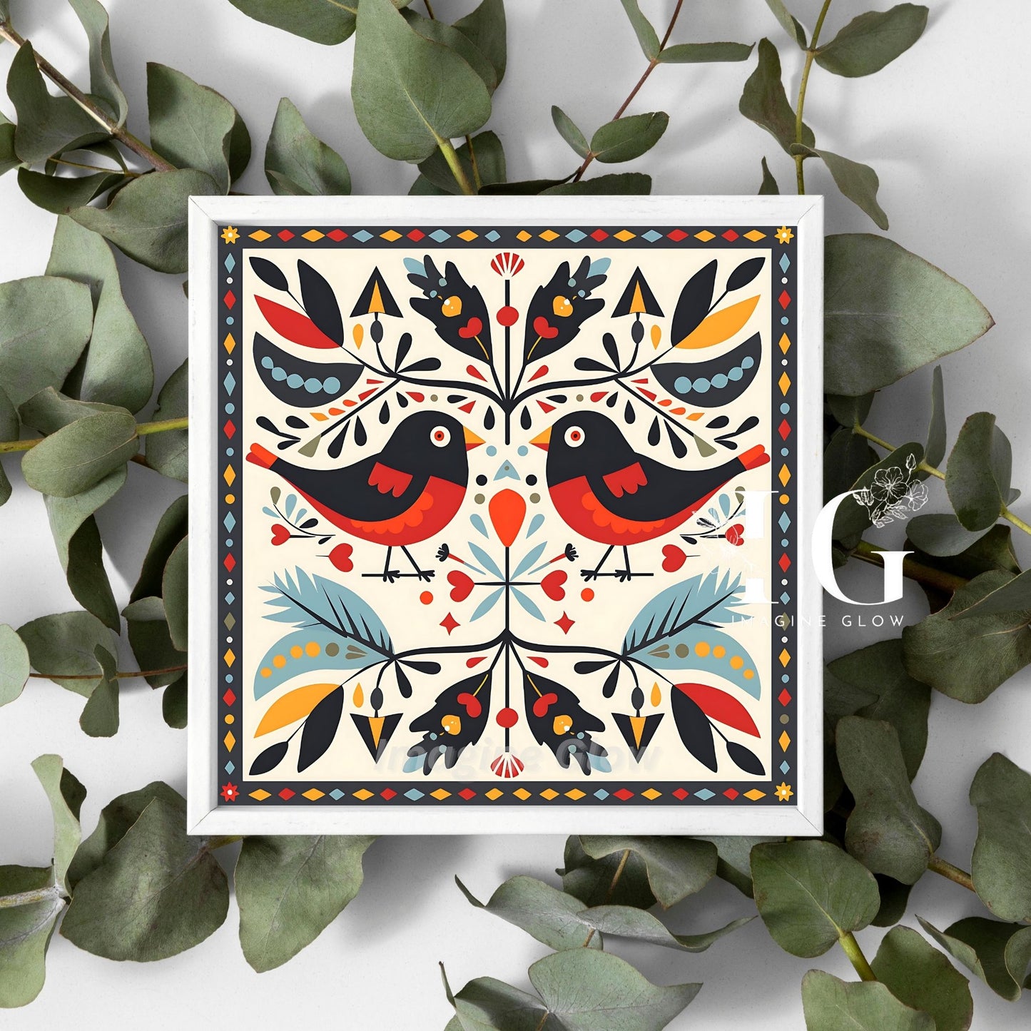 Modern boho robin print, available as printable abstract art.