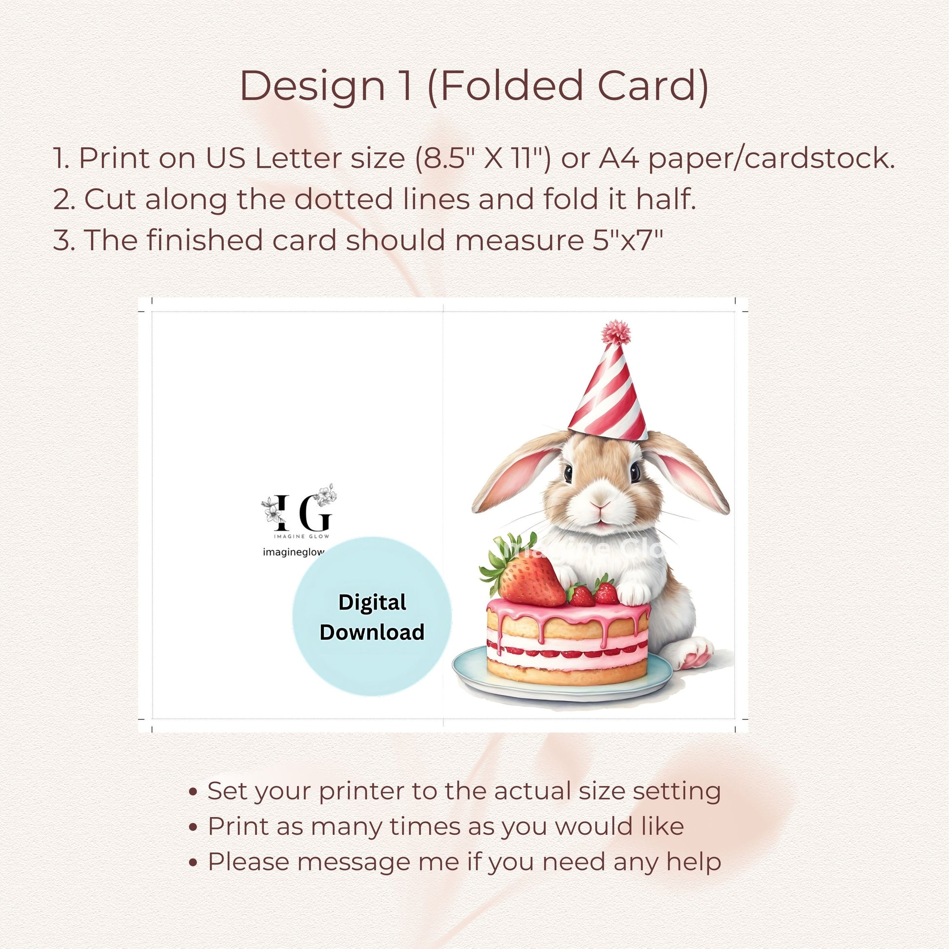 Adorable bunny-themed birthday card, perfect for celebrations.
