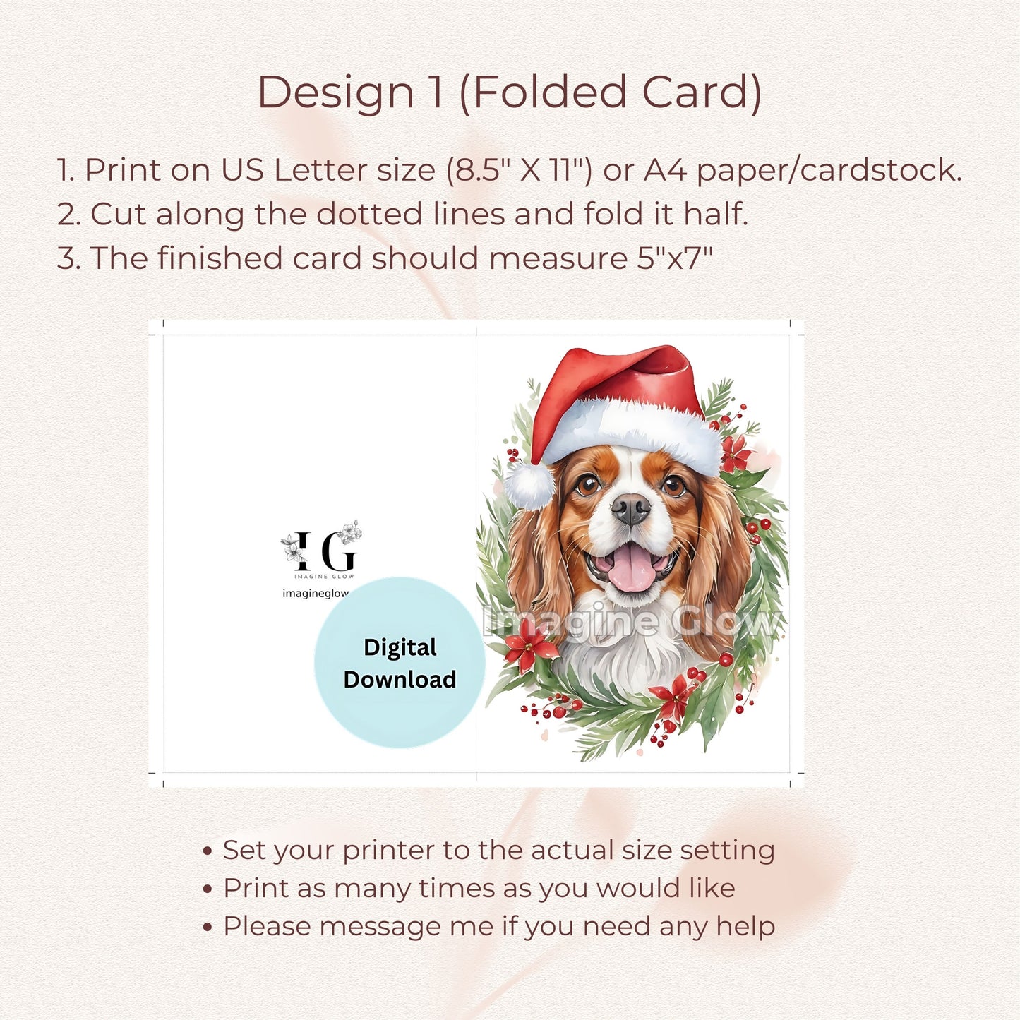 Cavalier King Charles Spaniel Christmas Card – Printable Dog Greeting Card