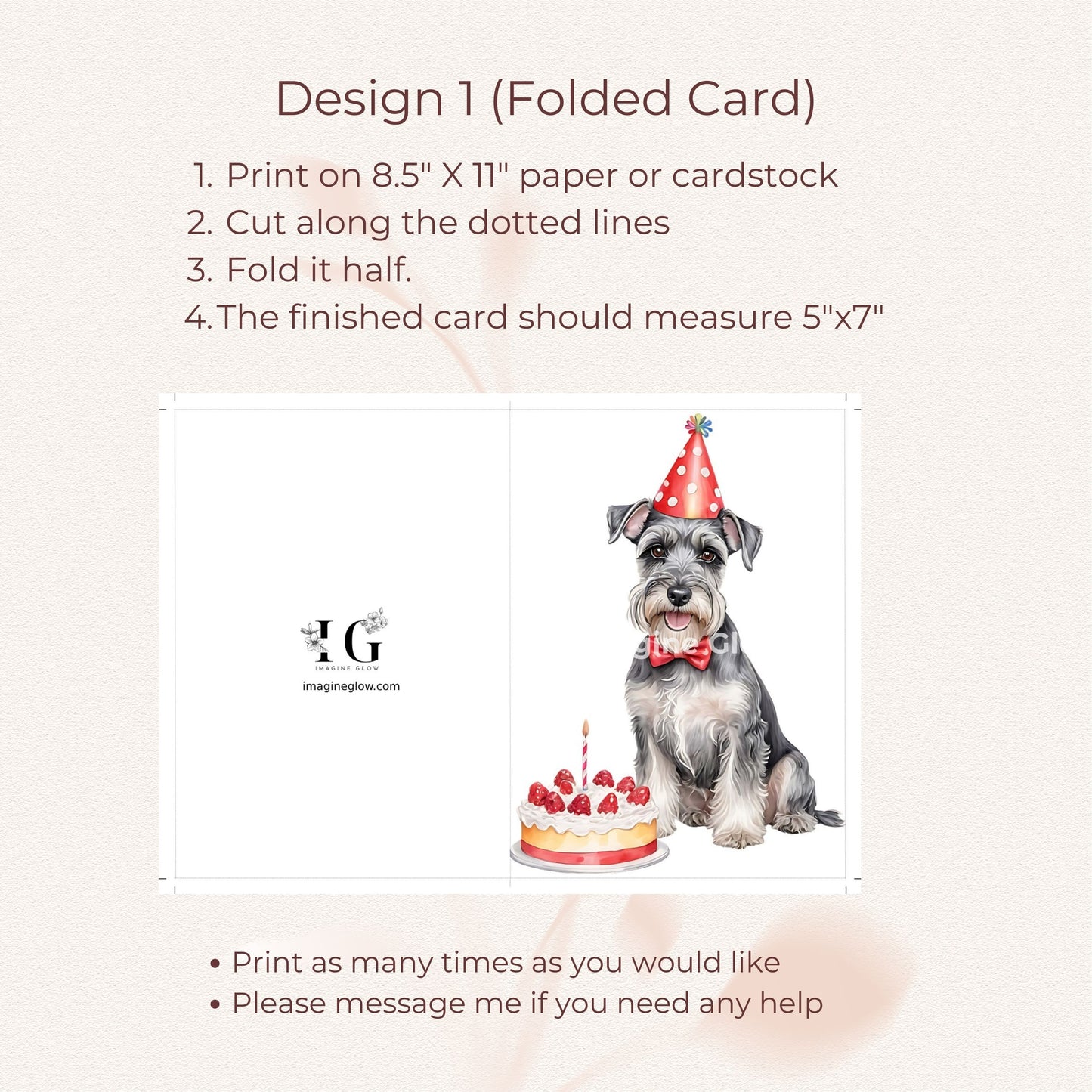 Printable birthday card designed for Schnauzer lovers