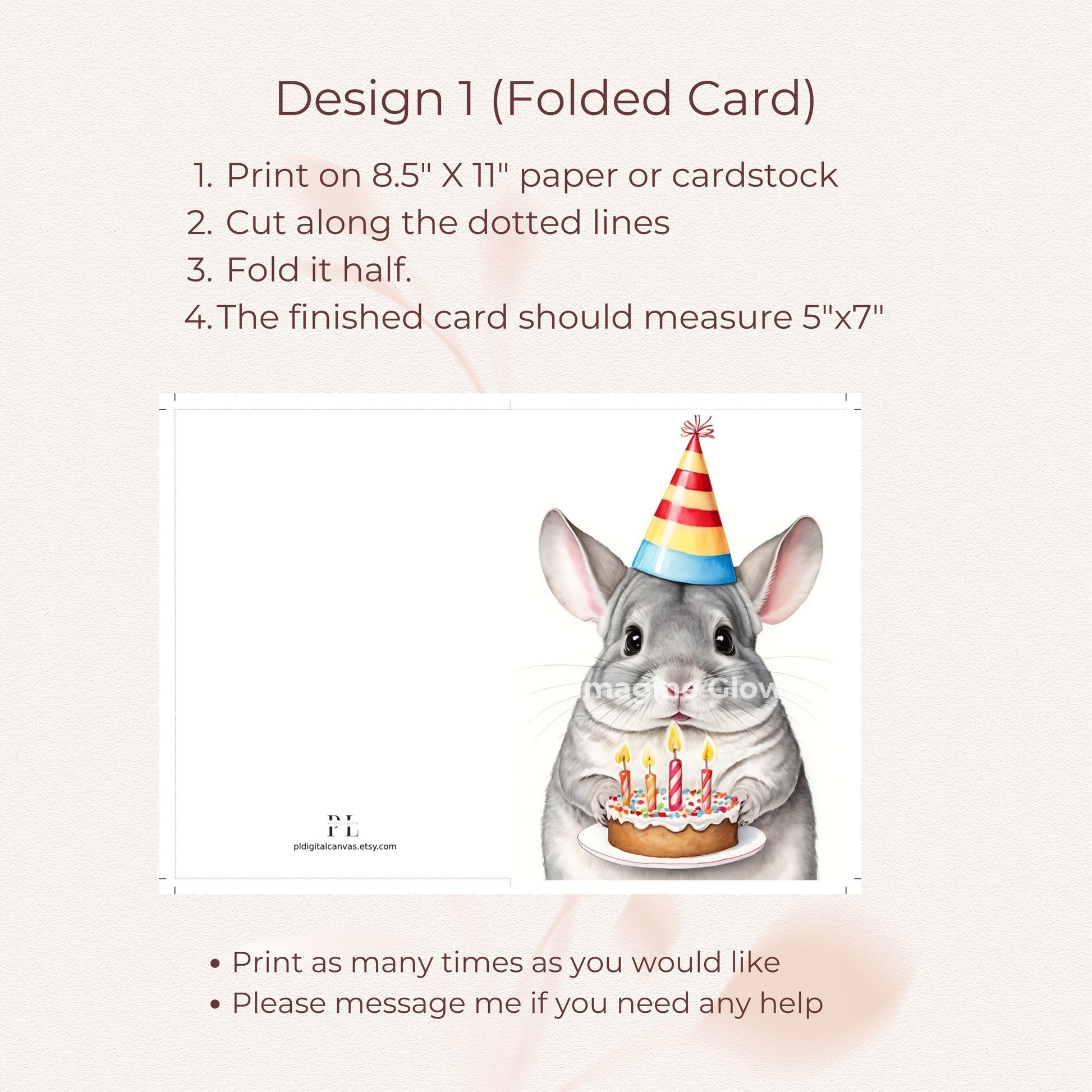 Whimsical chinchilla design on a birthday card, perfect for celebrating with style