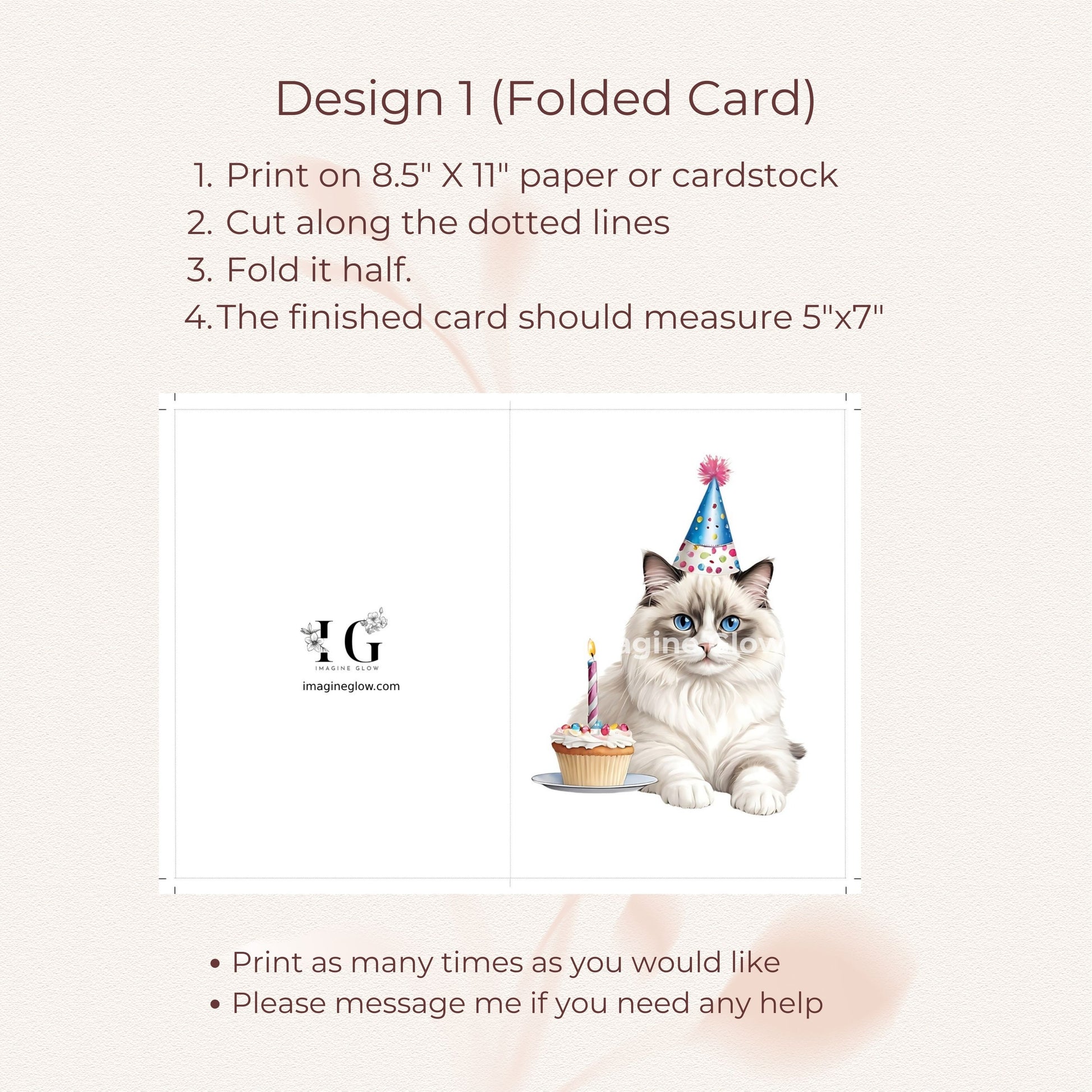 Charming Ragdoll cat birthday card ready for your message