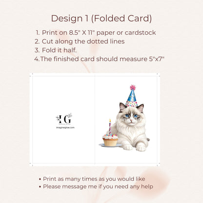 Charming Ragdoll cat birthday card ready for your message