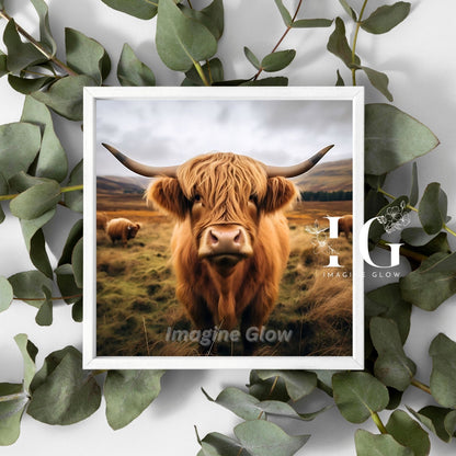 Rustic Highland cattle artwork perfect for country-themed decoration