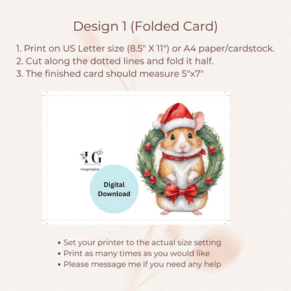 Pet holiday cards featuring hamsters in festive scenes, ideal for Christmas gifting.