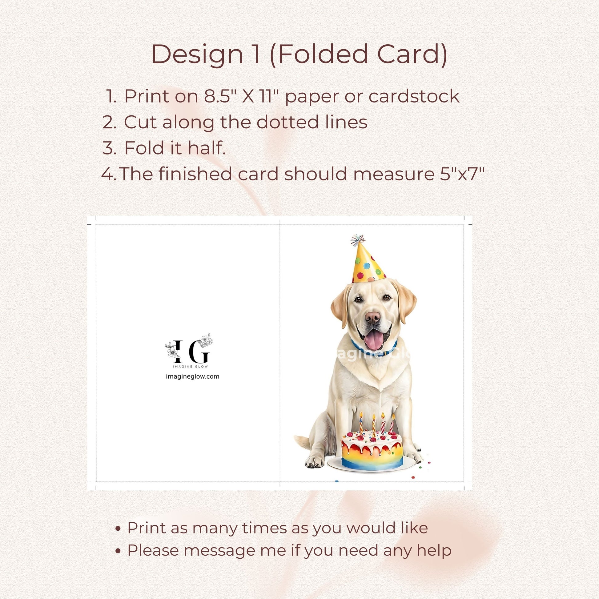 Printable birthday card designed for Labrador Retriever lovers