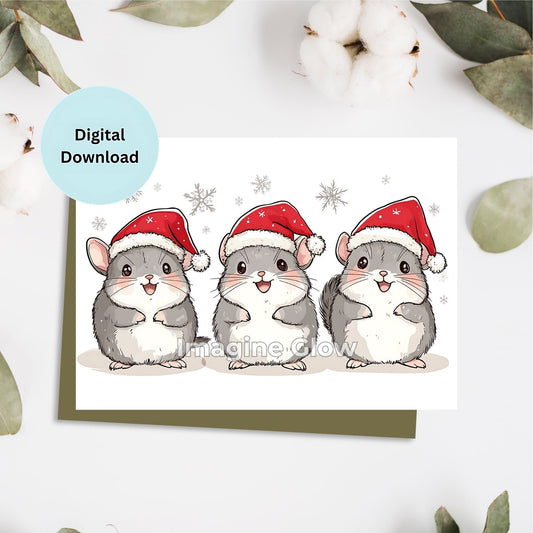 Chinchilla Christmas Card with a festive chinchilla illustration.