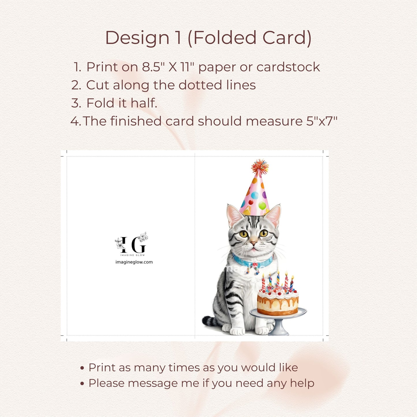 A colorful birthday card featuring a fluffy American Shorthair Cat.