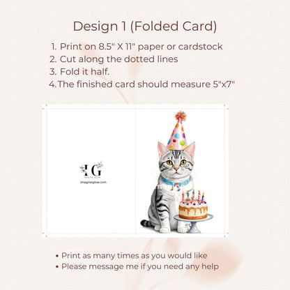 A colorful birthday card featuring a fluffy American Shorthair Cat.