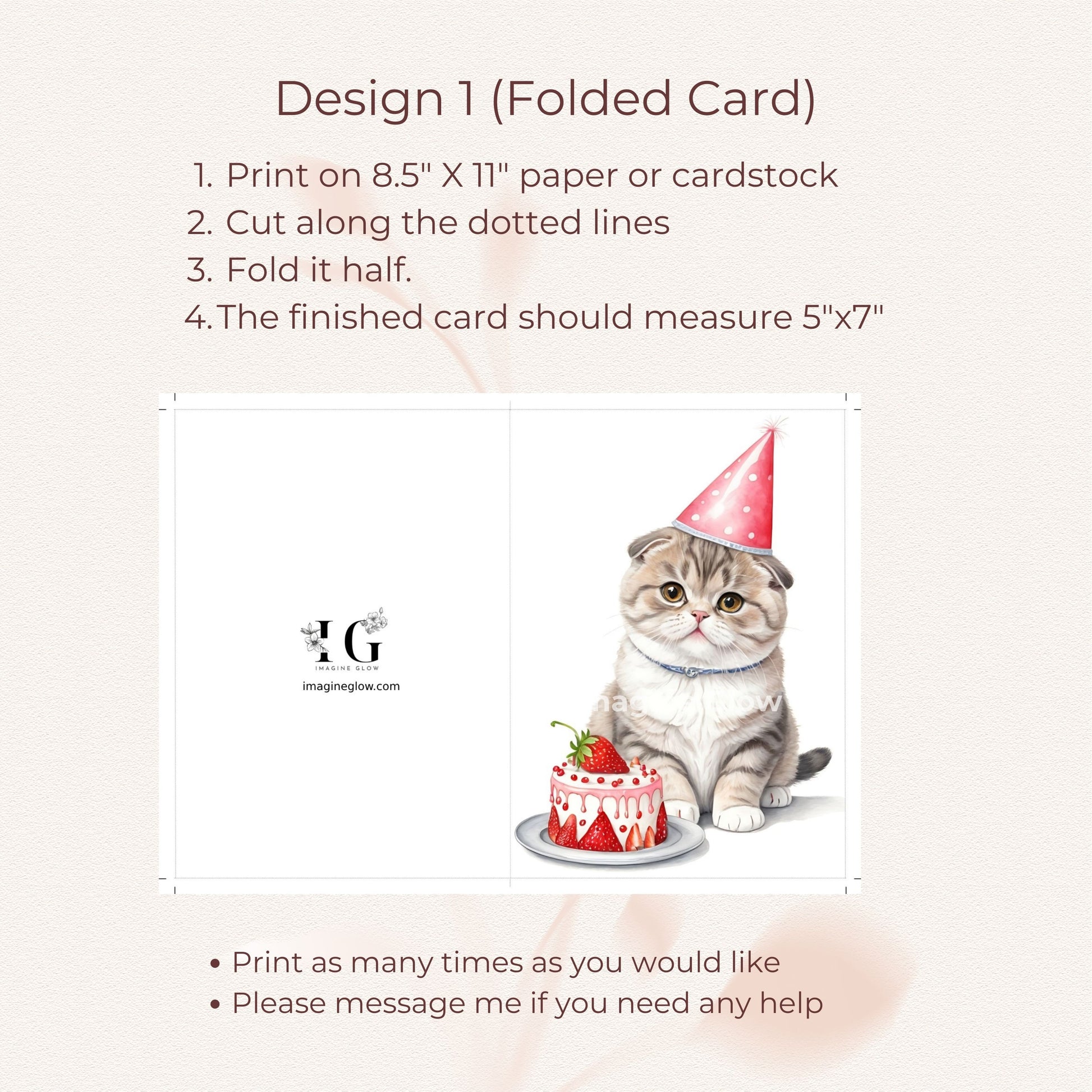 Adorable cat-themed birthday card featuring a Scottish Fold