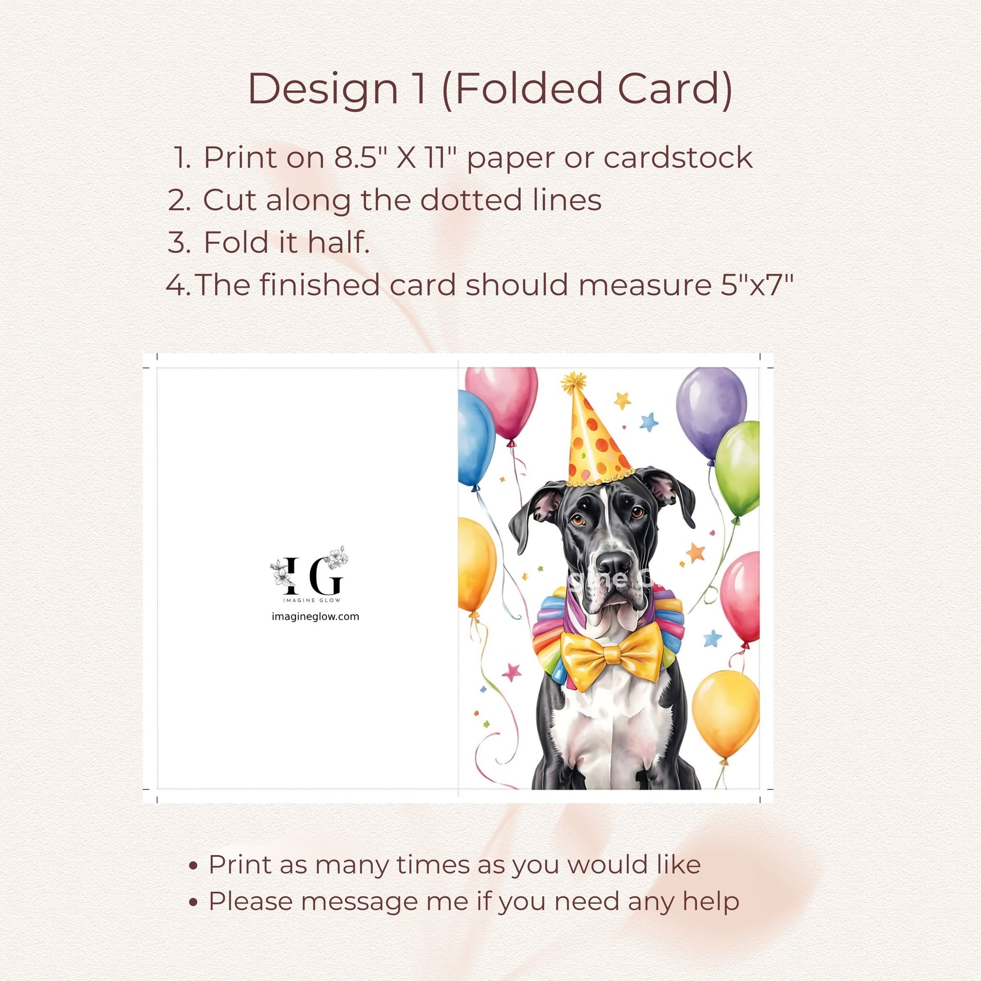 Cute dog-themed birthday card featuring a Great Dane