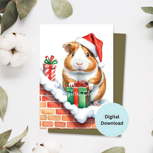 Cute Guinea Pig Holiday Card for Sending Warm Wishes - Printable Design