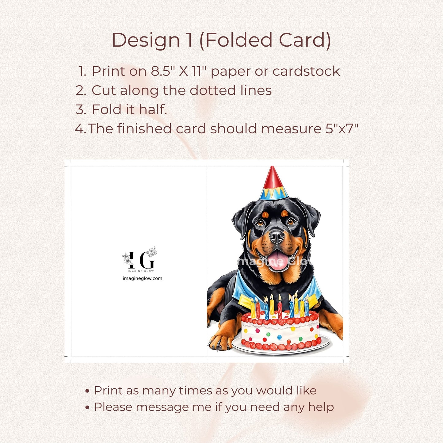 Printable birthday card designed for Rottweiler lovers