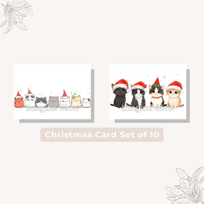 Holiday card set B with cats, perfect for sending Christmas wishes.