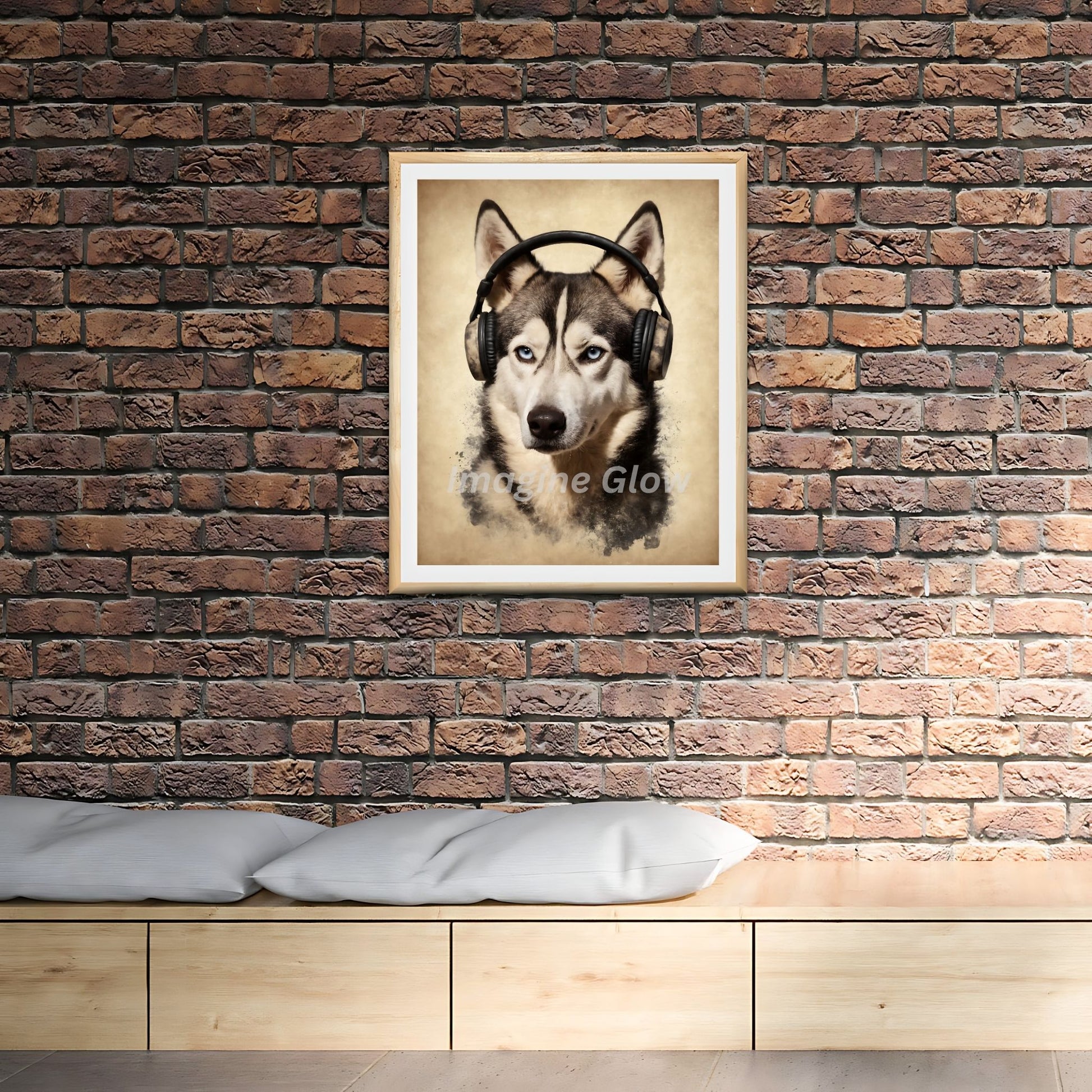 Retro husky listening to music art print for a unique wall accent