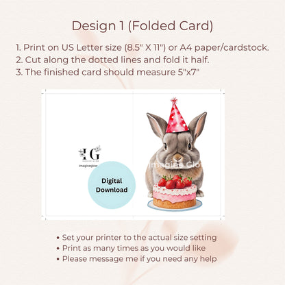 Adorable bunny-themed birthday card, perfect for celebrations.
