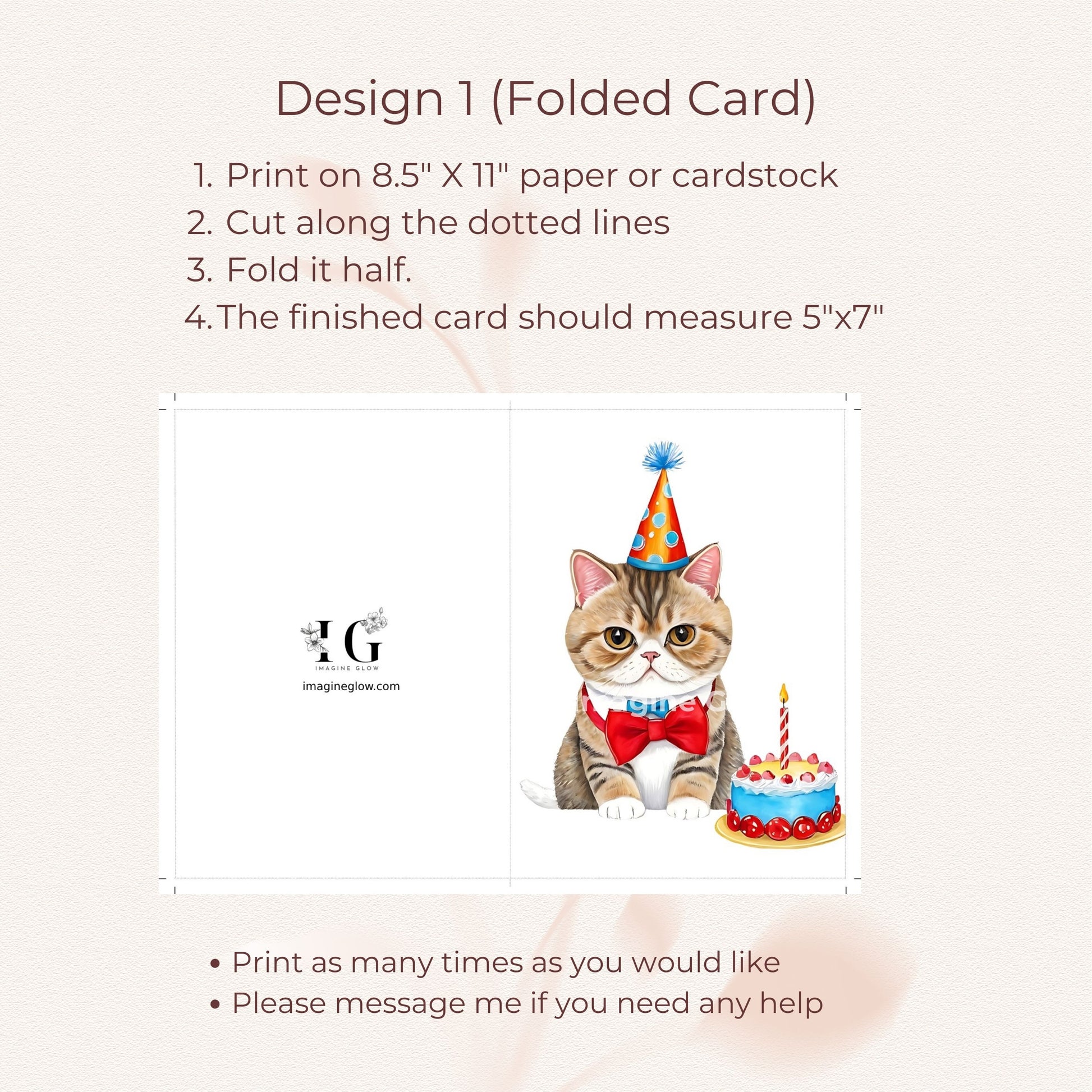 Printable Exotic Shorthair cat birthday card design