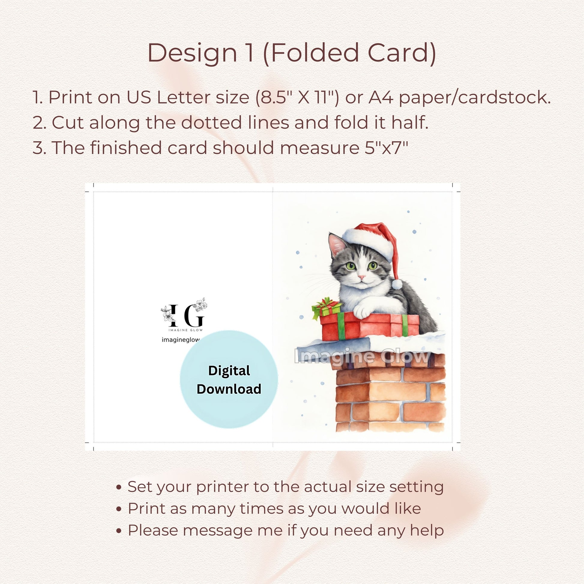 Festive holiday card set of 11 with cats dressed in costume C.